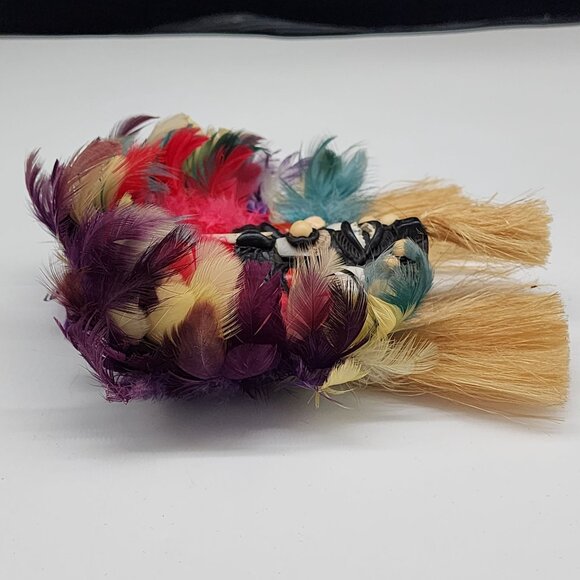 Handmade Tribal Brazil Mask With Colorful Feathers & Natural Fiber Tassels - Picture 8 of 8